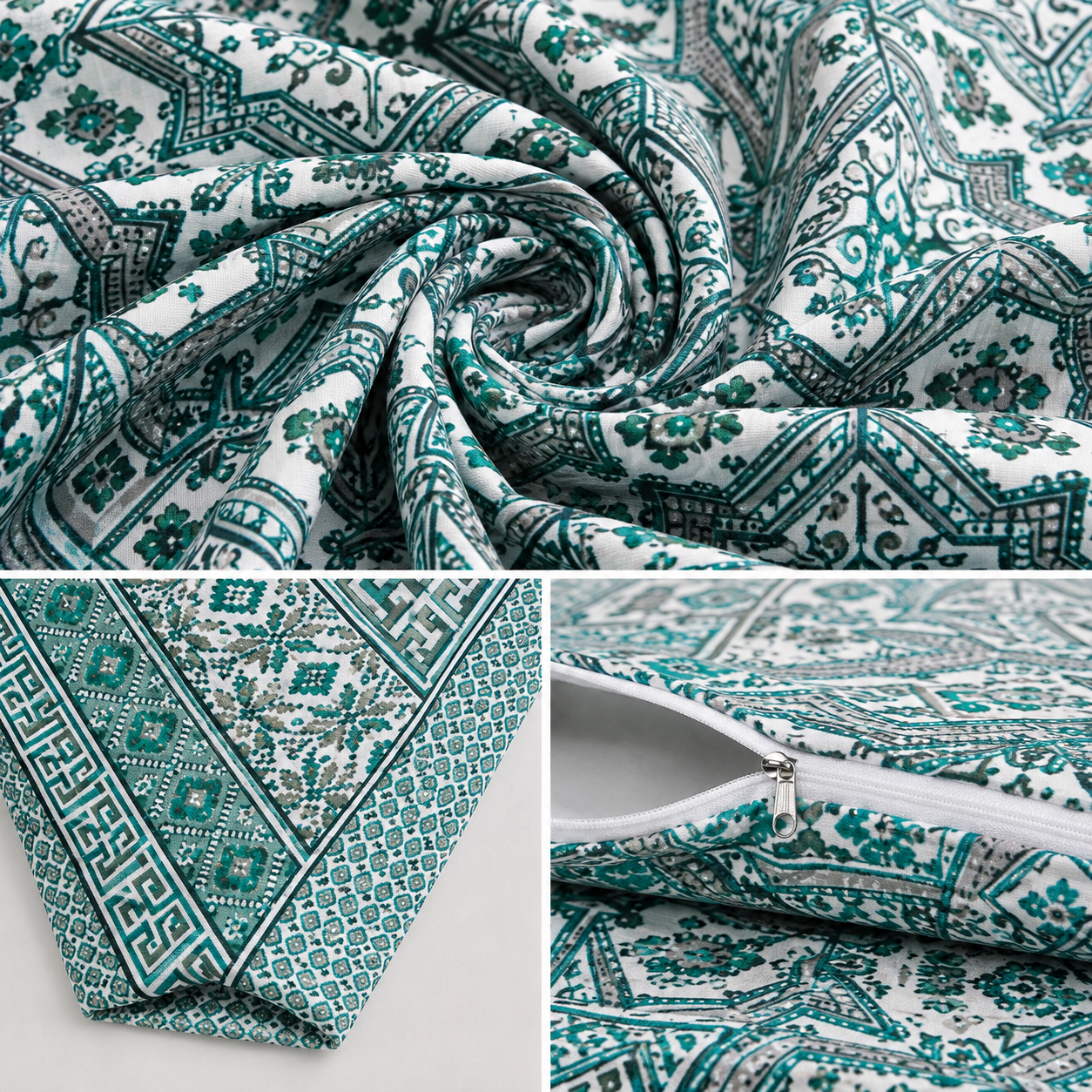 Sriora 100% Pure Cotton King Size Bedsheet 93x108 Inch | 290 TC Teal Blue & White Printed Bedsheet with 2 Zip Pillow Covers thumbnail 3