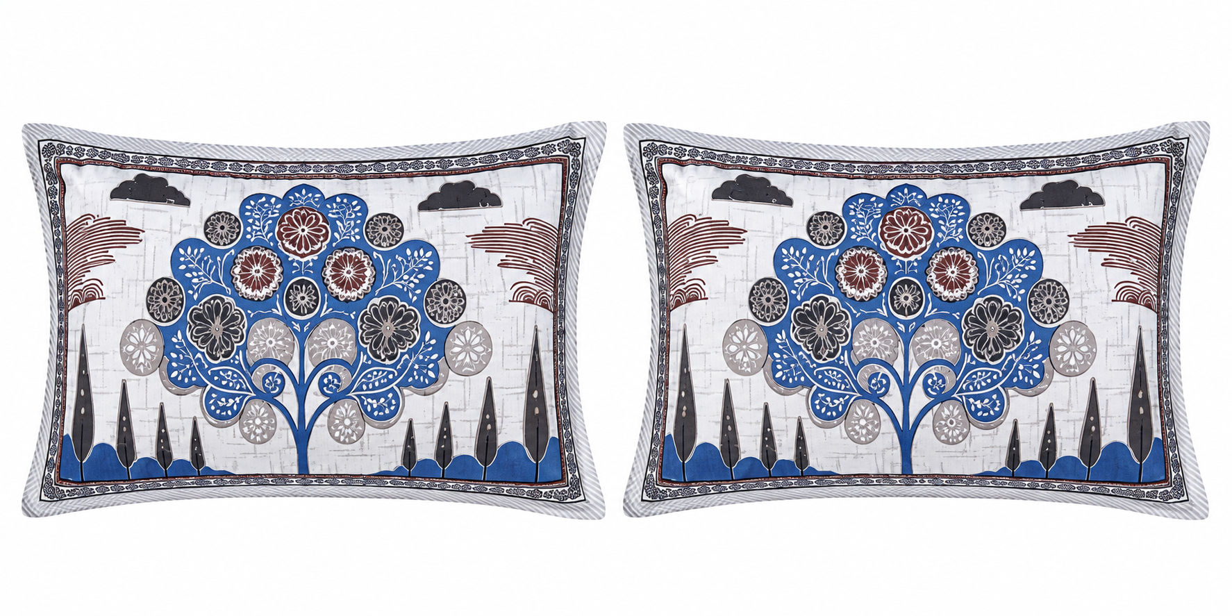 Sriora Enterprises 100% Pure Cotton King Size Bedsheet 93x108 Inch | 290 TC Blue & Grey Floral Printed Bedsheet with 2 Zip Pillow Covers | All Season thumbnail 5